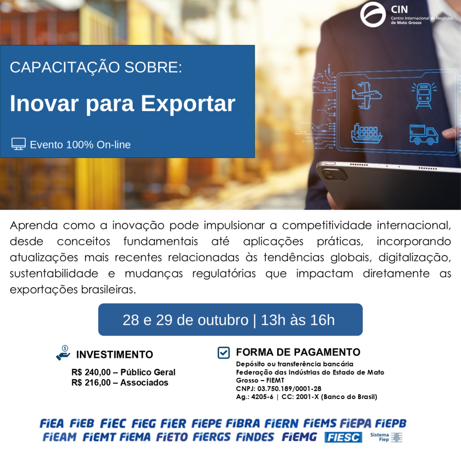 Capacitação sobre Inovar para Exportar - Inscrições Prorrogadas!